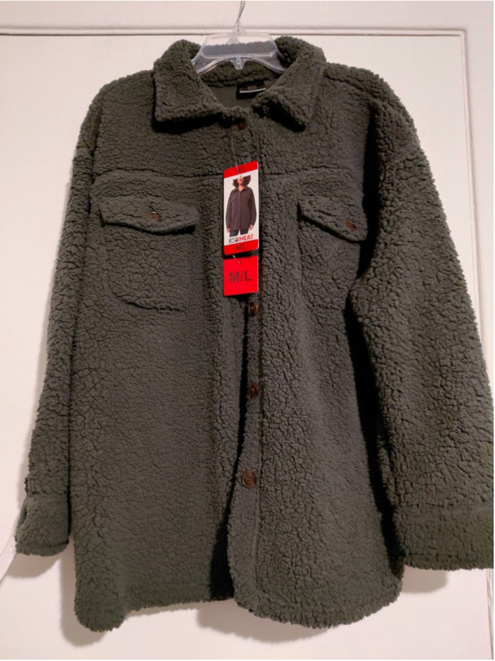 Ladies 32 Degrees Heat Sherpa Button Up Jacket NWT M/L Gray Comfort Teddy Women